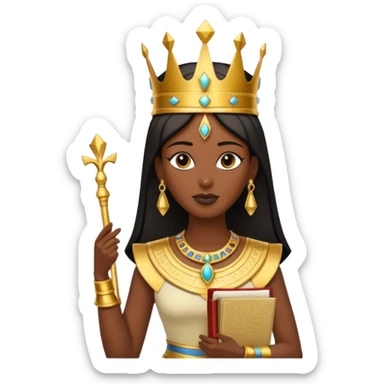 A graceful pharaoh queen wearing a tall crown, elegant posture, and holding a small sacred scroll.
 sticker
