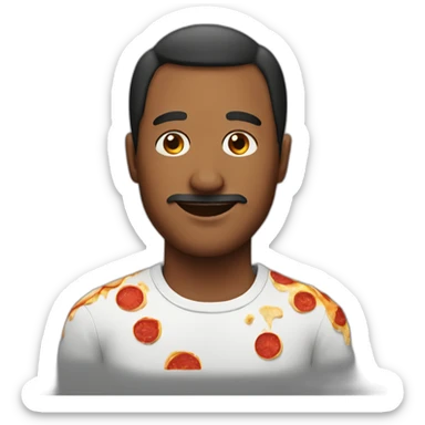 a man with a face made of pizza sticker