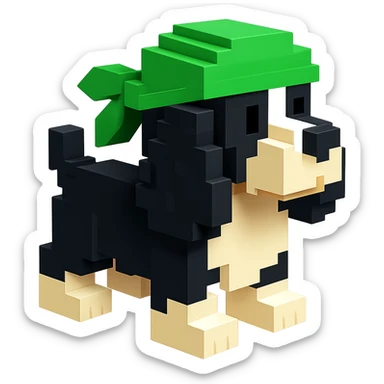 A black and white Russian Cocker Spaniel puppy wearing a green durag, facing left sticker