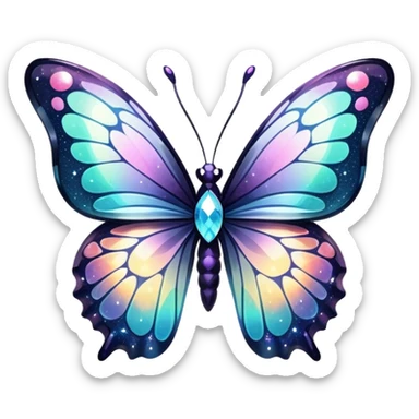 Dark Nebula Sparkly glossy glittery Pastel iridescent transparent bio-luminescent glass crystal butterfly sticker