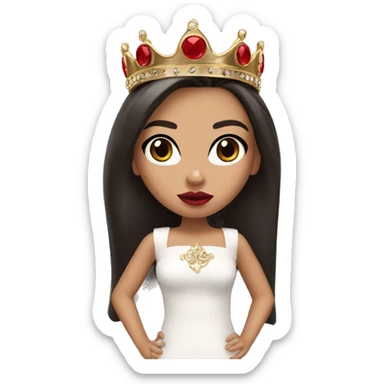 Bratz Girl has straight dark hair and dark brown eyes wearing a crown with red lipstick on her lips sticker