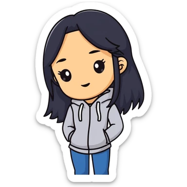 Stylish confident woman with Asian and Latina features, long straight black hair sticker