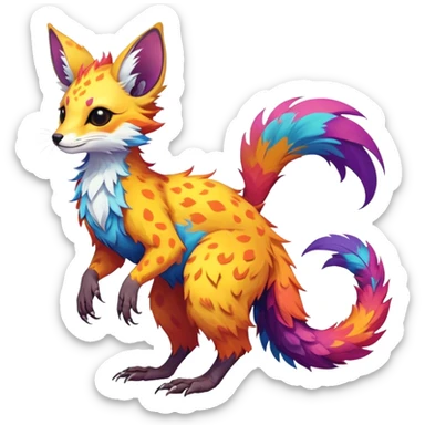 Feral Rare Fantasy vibrant Vernid-Trico-species by LiLaiRa, random markings, tufted tail, tufted ears, full body sticker