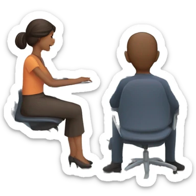 two men and woman sitting in front of computers, charts and graphs at the backgroun sticker