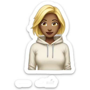 girl short hair blonde hoodie with macbook sticker