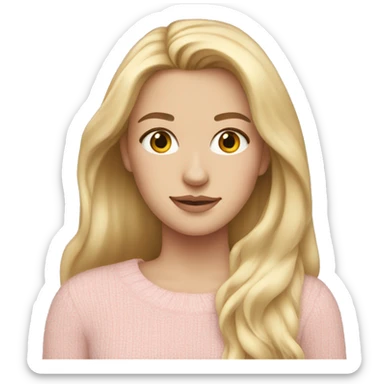 Beautiful white girl with long blonde hair wearing light pink sweater  sticker