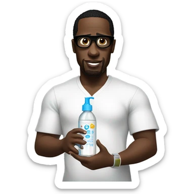P. Diddy holding a lotion bottle and baby oil in another hand sticker
