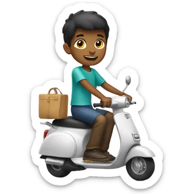 Boy riding scooter in peninsula  sticker