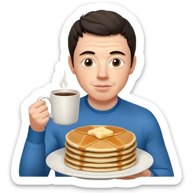Rory mcilroy eating pancakes and holding a mug of coffee that says Uncle Bills sticker