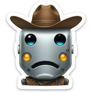 Sad robot with a cowboy hat sticker