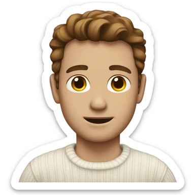 White man with brown hair with white sweater  sticker