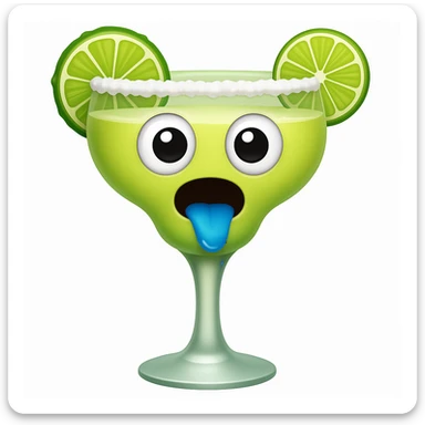 Make the margarita glass apple emoji anthropomorphic by adding a drooling face with big eyes and drool, consistent with the apple emoji style. Keep the style and look similar to apple emojis. sticker