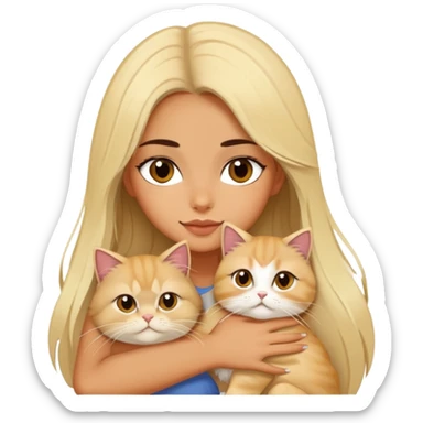 A pretty girl with long dark hair is hugging her blonde hair persian cat. sticker
