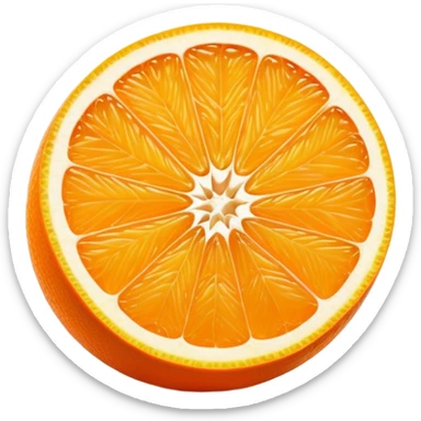 Cinematic juicy orange, sliced open to reveal glistening, bright citrus flesh, soft golden highlights, fresh and refreshing, natural and vibrant. sticker