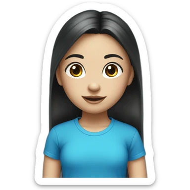 11 years old girl’s portrait with black pony tail and blue t shirt sticker