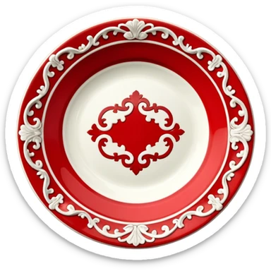 antique porcelain red plate  sticker