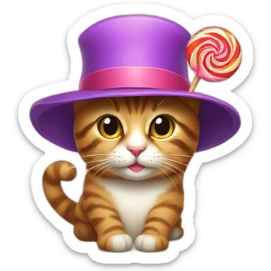 cat with a hat and a lollipop sticker