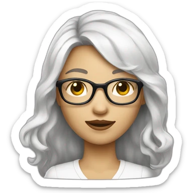 Fille blanche cheveux noirs longs ondulés et lunettes de vue sticker