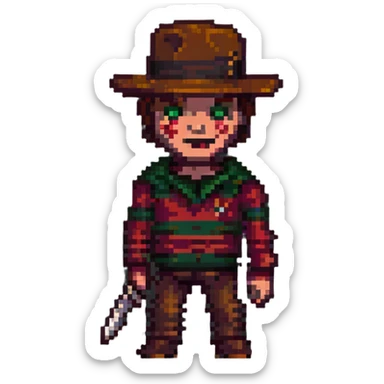 Freddy Krueger in pixel art style sticker