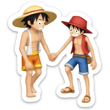 Narto qui fait un calin a luffy sticker