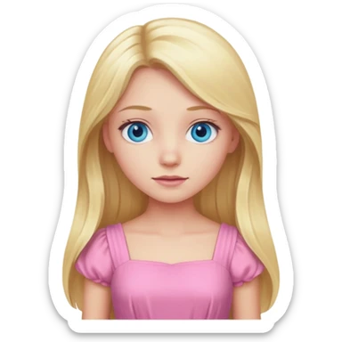 Blonde girl with blue eyes and long hair wearing a pink dress sticker