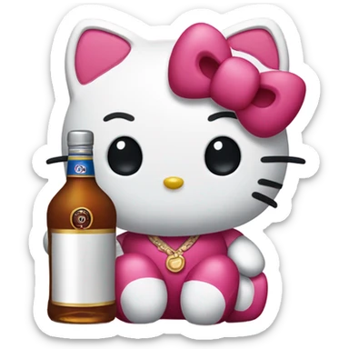 Hello kitty crying with tears holding Hennessy  sticker