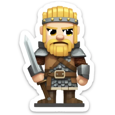 Scandinavian Viking waist-deep with a sword in his hand and an angry mood in pixel art sticker