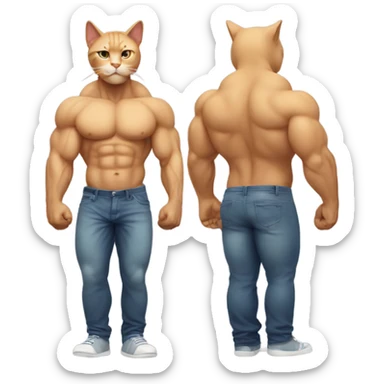 Man cat with huge muscles full body sticker