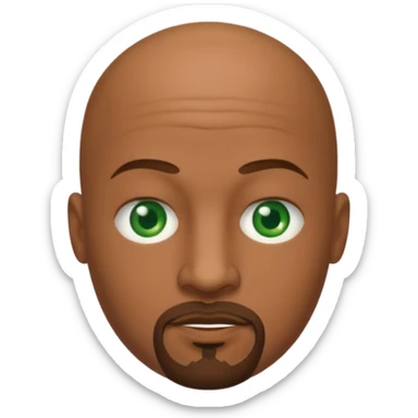 bald man's face, with brown goatee and green eyes, oval face, rounded, big sticker