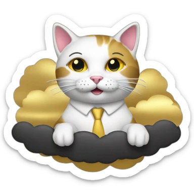 cat secretary sitting on top of the gold cloud sticker