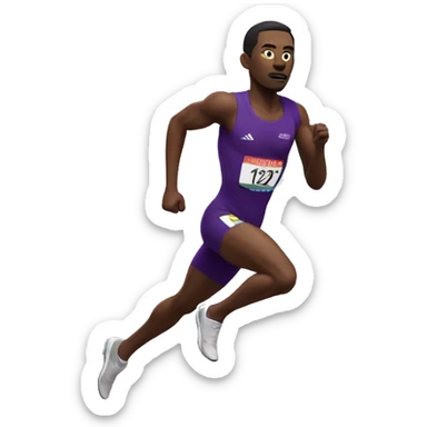 Track sprinter running in a deep purple uniform race ambiguous sticker