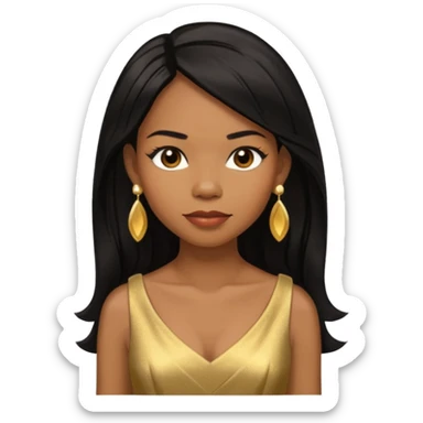 Michelle Williams R&B Singer, Long Black Hair, Medium Dark Skin, Brown Eyes, Gold Dress with earrings sticker