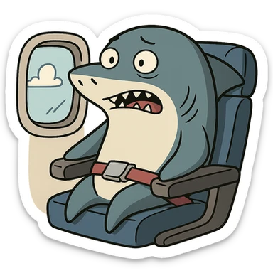 flat toon style shark on an airplane sticker