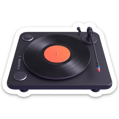 Make a variation of this turntable in black, adding subtle metallic accents, while maintaining the Pixar 3D animated look. sticker