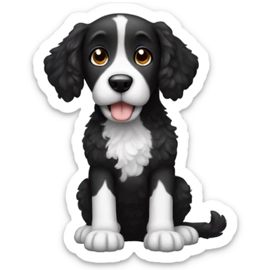 Black doodle dog with white belly and white paws  sticker
