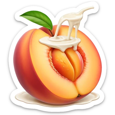 There is a lot of milk on the cut peaches. sticker
