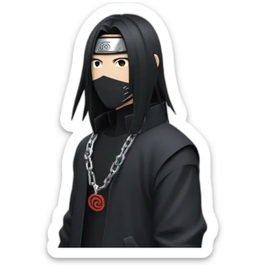 itachi uchiha wearing men silver chain,styled,cool,side angle sticker