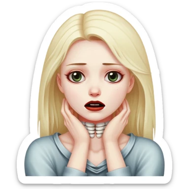 girl putting her hands on her neck with the death face sticker