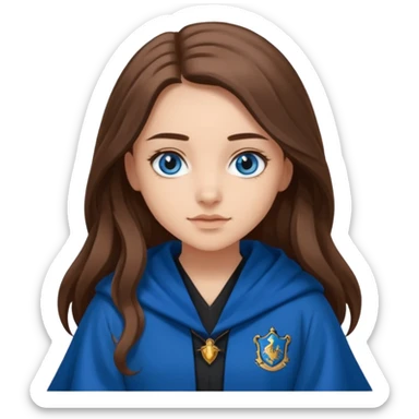 gorgeous Girl with light skin, blue eyes, long brown hair, wears ravenclaw black and blue robes  sticker