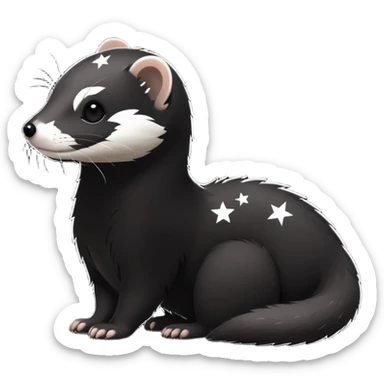 void ferret, minimalist, black silhouette with subtle star patterns, glowing white eyes sticker