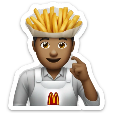 white skin mcdonalds worker putting the fries in the bag sticker