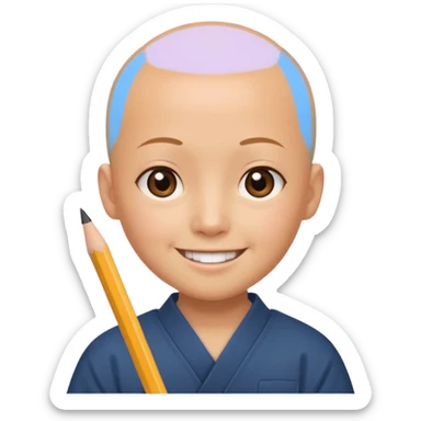 quero um personagem de descendencia japonesa, um pouco calvo e sorrindo com um lapis na mao sticker