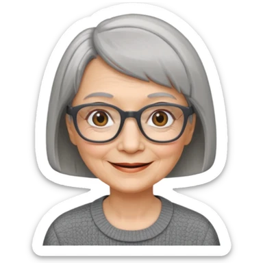 Old woman square glasses short gray straight hairstyles bob sticker