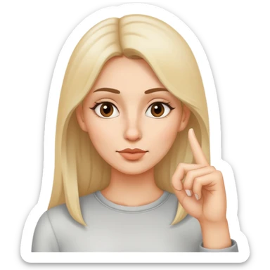 Woman touching the tip of her nose with her index finger sticker