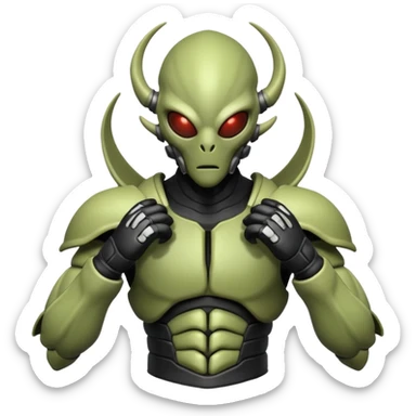 insectoid alien MMA fighter portrait, head and shoulders only, armored exoskeleton skin, sharp eyes, combat gloves, aggressive stance, 3D cartoon, mobile game icon style, clean background, no text, no watermark
 sticker