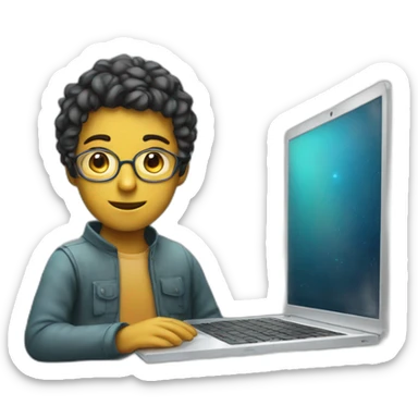 a glass boy who is a programmer with laptop , short hari sticker