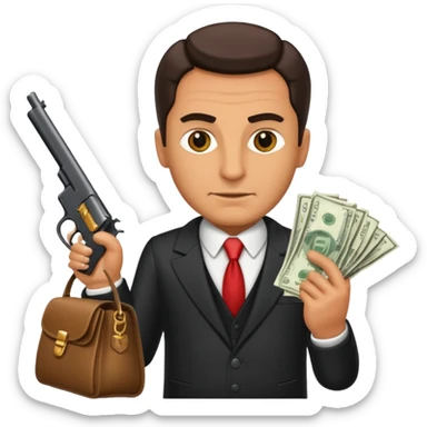 A rich mafia holding a gun on his hand and a bag of money sticker