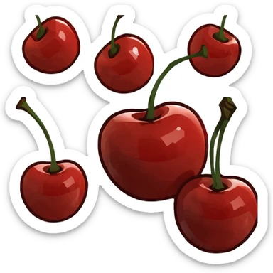 3D style pair of glossy red cherries with green stem sticker