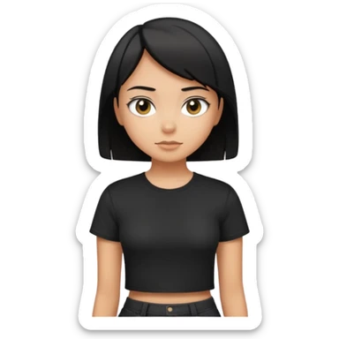 a pretty bratz girl with straight black short hair wearing a black tshirt , tan girl. waist up sticker