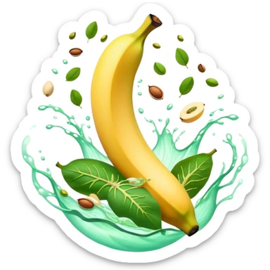 Golden banana, bright green spinach, salmon, kiwi, pistachios, and orange juice floating around a glowing nervous system and heart. Electrical waves connect these potassium-rich foods to nerves, heart and muscles, showing how they support electrical stability in the body. sticker
